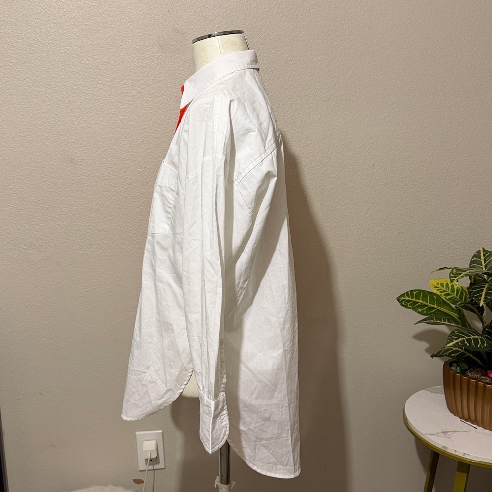 Anthropologie Maeve The Bennet Buttondown Shirt Colorblock Edition White Orange - Picture 5 of 8